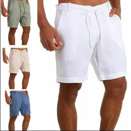 Mens Casual Shorts fashionabla tröja shorts Family Linen Solid Color Shorts Mens Summer Beach Breath Linen Shorts 240223