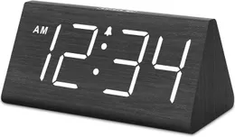 Despertadores digitais de madeira para quartos - Relógio de mesa elétrico com números grandes, porta USB, alarme de reserva de bateria, volume ajustável, dimmer, soneca