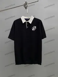 Xinxinbuy masculino designer camiseta 2024 xadrez pino de malha tecido lapela manga curta algodão feminino cinza preto branco S-XL