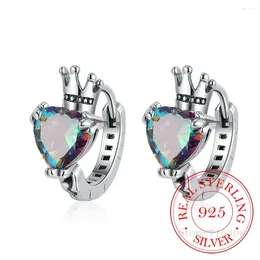 Hoop Earrings Original 925 Sterling Silver Crown Colorful Zircon Crystal For Women Wedding Party Jewelry Gift Female Pendientes