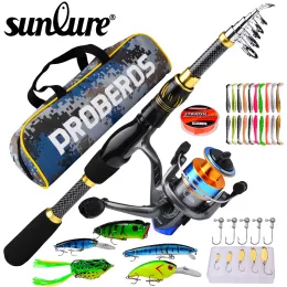 Combo Sunlure 1.5m2.4m Telescopic Fishing Set Portable Ultralight Fising Rod and 5.2:1 Gear Ratio Spinning Reel Pesca Tackle Combos