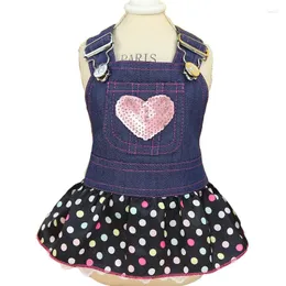 Dog Apparel Blue Cat And Denim Dress Heart Pattern Clothes Puppy Suspenders Skirt Cowboy Pet Strap Dresses For Small Chiwawa