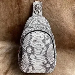 Marsupi Borsa da petto piccola da uomo in vera pelle di serpente esotica Autentica vera pelle di pitone Messenger da uomo con tracolla incrociata220T