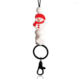 Keychains 2024 Christmas Design Silicone Beaded Lanyard With Safety Buckle ID Card Badge Holder Teacher Keychain Charm Gift