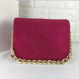 Rhinestone Suede Crossbody Bag Chains axelpåsar Axillära diamanter handväska Vanlig antik mässingsbrev HASP Hårdvaruflikkoppling274y