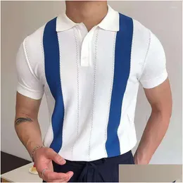 Homens polos mens camisa homens listra impressão tricô casual lapela tarambola verão moda manga curta gota entrega vestuário roupas dhksq