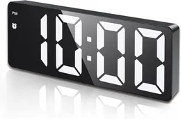 Digital Alarm Clock, (Upgraded Version) LED Clock for Bedroom, Electronic Desktop Clock with Temperature Display, Adjustable Brightness, Voice Control