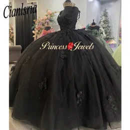 Abiti Quinceanera neri 2024 Principessa dolce 15 anni Ragazza Abiti da festa di compleanno con applicazioni Abiti da Quinceanera