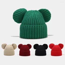 Berets 2024 versão coreana bonito urso orelhas de malha chapéu feminino outono inverno cor sólida tricô gorros boné casual skullies bonés