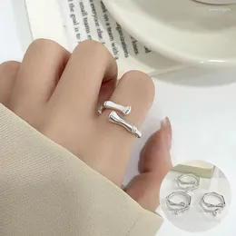 Cluster Rings 925 Sterling Silver Geometric Open Ring for Women Girl Smooth Simple Bamboo Joint Design Jewelry Party Gift Drop