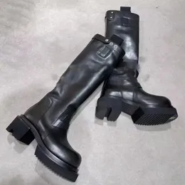 2024 Black Street Designer Knee High Rock Tactor Platform Women genuine Leather Boots
