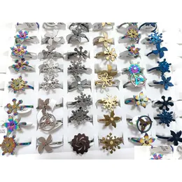 Bant Yüzük Toptan 36pcs/Lot Boyut 16-19mm Paslanmaz Çelik Spinner Ring Renk Karışımı Erkekler Kadın Dönen Spin Moda Takı Drop Deliv Dhecv