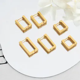 Hoop Earrings Gold Plated Stainless Steel Square Geometric For Women Rectangular Multiple Sizes Trendy Jewelry Gifts