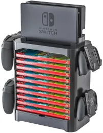 Steht 10 Schichten Game Disc Storage Tower Halterung 4 Switch Pro Controller Halter Konsolenständer mit 1 Schublade für Nintendo Switch Dock