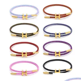 Chain Link Bracelets Stainless Steel Wire Bracelet 3D Hard Gold With Rope Adjustable Waterproof For Women Luxury Jewelrylink Drop De Dhjaj