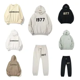 Essentialsweathirts ess sis 1977 kapüşonlu sweatshirtler erkek kazak hip hop büyük boyutlu jumper kapüşonlu o-yaka 3D harfler esansiyel s-xl zv