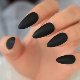 False Nails 24pcs Black Fake Matte Pure Color Stiletto Almond Press On Nail Tips Artificial Finger Manicure For Women And Girls