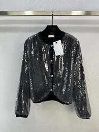 Women's Knits Early Spring Heavy Industry Sequin Show Knitted Cardigan. The Classic Black With Elements Is Super Shin