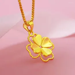 Pendants Real 14K Gold Color Lucky Clover Pendant Necklace For Women Men Fine Jewelry Genuine Solid Wedding Luxury