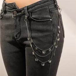 Cintos chique borboleta multinível baixa corrente de metal cintura chaveiro moda corrente lateral acessórios jóias para jeans201a