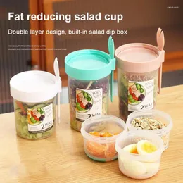Storage Bottles With Spoon Lunch Box Portable Breakfast Cups Food Grade Plastic Transparent Sealed Jar For Cereal Nut Yogurt Salad