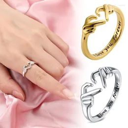Anéis de cluster oco coração romântico amor dupla camada aberta para mulheres adolescente menina ajustável dedo anel conjunto namorada