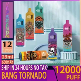 Orijinal Bang Tornado 12000 Pufs E Sigara Orijinal Bang Kutusu Tekrar Edilebilir Vape Mesh Bobin LED Renk Işıkları Şarj Edilebilir Pil 23ml Önceden Dövme Pods Kiracı ile