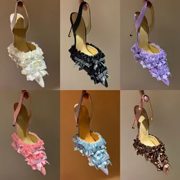 2024 NY MACHMACH SLINGBACK FÖR KVINNER Pekade Toe Lace Pump Crystal Wedding Shoes Spring and Summer Fashion High Heel Sandals Luxury Dress Shoes EU35-42