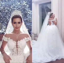 Duabi Prenses Bir Çizgi Gelinlik Kalp Keyhole Geri Omuz Ivory Tül Gelin Gowns Dantel aplike Chapel Vestido de Novia