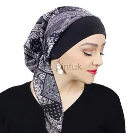 Bandanas Durag Women Printed Pre-tie Headscarf Elastic Muslim Female Turban Cancer Chemo Hat Hair Loss Cover Head Wrap Headwear Stretch Bandana zln240223