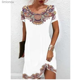 Urban Sexy Dresses Vintage Womens Dresses Summer Ethnic Style Short Sleeve Tops Fashion Loose A-Line Skirt Elegant Casual Lady Vacation Dresses 240223