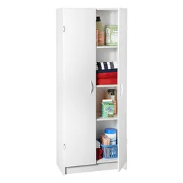 문 2 개, 조절 가능한 선반, 서있는, 주방, 세탁 또는 유틸리티 룸, 흰색이있는 식료품 저장실 캐비닛 찬장