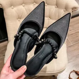 Dress Shoes Baotou After Empty Sandals Women 2024 Summer French Small Single Chain Pointed Silver Wind Sister High Heels