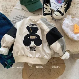 Jackets 2024 Autumn Girls Boys Cute Embroidery Bear Jacket Baby Kids Children Casual Coat Outerwear