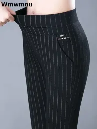 Capris Women Zarif Ofis Yüksek Bel Kalem Pantolon Mom İnce Çizgili Pantalonlar Büyük Boyut 5xl Tozluk Spodnie Resmi Spodnie Yeni Broek