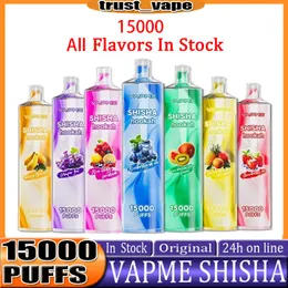 Original VAPME SHISHA 15000 Puffs Disposable E-cigarettes 12 Flavors 650 MAh Rechargeable Battery 24Ml Prefilled Pod Big Vapor Kit Airflow Control VS JNR 15000