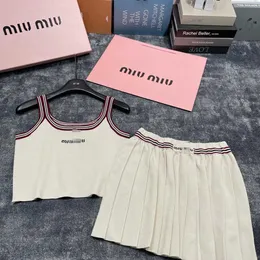 Mm Early Spring New Fashionable Embroidered Letter Minimalist Vestshort Skirt Set