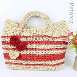 Totes Evening Bags Petscog Womens Straw Bag 2022 Listrado Papel Tecido Bolsas de Ombro Verão Praia Bolsa de Viagem Moda Casual Tote BolsaH24223