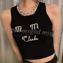 Women Tank Top Thread Embroidered Letter U-neck Knitted Vest Size SML 22401