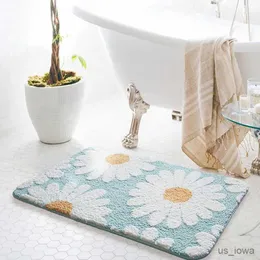 Bath Mats Daisy Bathroom Mat Nordic Fluffy Carpet Area Rug Bath Room Floor Floral Absorbent Anti Slip Pad Bathmat Doormat Home Decor