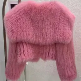 Fur Women's Fur Coat, Navy Collar Stripe Top, Woven, Eco, Short, Winter, New, 2023