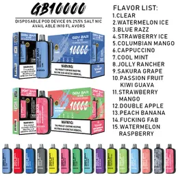 PULD 10000 GEM BAR 10000 PUFFS Disponibla e-cigaretter 100% Original Vape Pod Device 15 Flavors LED Display E-Liquid 20 ml enhetsånga Pen förångare bar