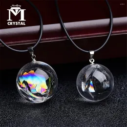 Decorative Figurines Natural Clear Crystal Ball Pendant Rainbow Quartz Stone Healing Gemstone Witchcraft Meditation Jewelry Necklace