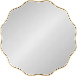 مرآة جدار حديثة محجوقة ، قطرها 26 بوصة ، ذهبي ، مرآة جدار دائرية مزخرفة مع حافة مموجة فريدة من نوعها ونهاية ذهبية براقة