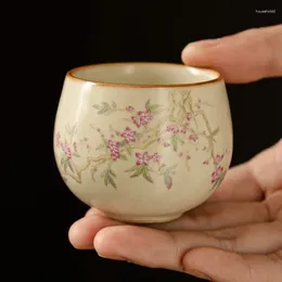 Tazze da tè 2 Pz/lotto Ru Forno di Apertura In Ceramica Tazza Cinese Fiore di Pesco Ceramica Belle Tazze Da Tè Set Tazze Da Tè Per La Cerimonia