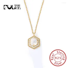 Pendants Hexagon Natural Moonstone Pendant Necklace CZ Silver Sterling 925 Oval Link Chain Jewelry Simple Ins 14K Gold Plated