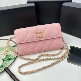 Bolsa feminina designer carteira de couro fivela de metal carteira treliça dobrável longo zíper titular do cartão de luxo bolsa com caixa