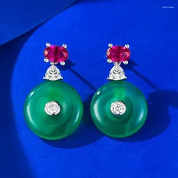 Stud Earrings Mu 925 Silver Plated Gold High Carbon Diamond Natural Jade Chalcedony Fan Bingbing Same Style Safety Buckle