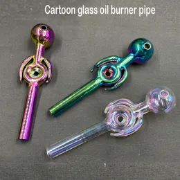 10pcs Cartoon Glass Oil Burner Pipe Nano Electroplating Hand Smoking Water Pipe Dab Rig Bongs High Quality Glass Pipe Tobacco Smoking Accessories