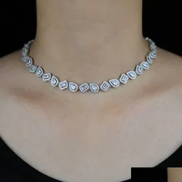 Ожерелья с подвесками Iced Out Cz Chocker Хип-хоп Ожерелье со слезоточивым квадратным багетом Кубический циркон Шарм для женщин Свадебные украшения D Dhp0B